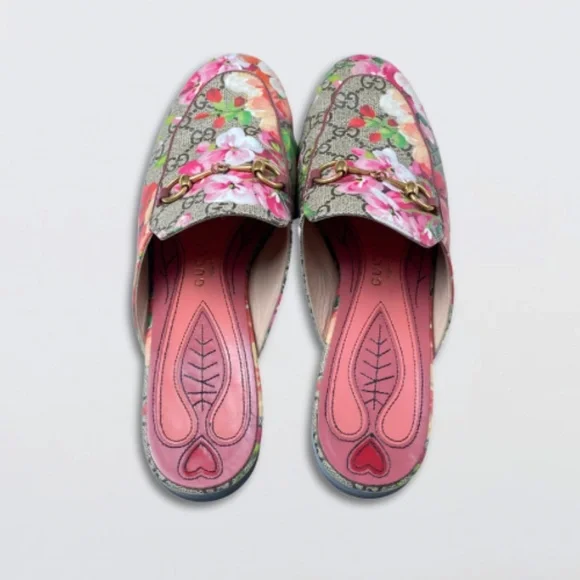Gucci Princetown Mokassins Floral Mules GG Supreme Bloom Canvas Multicolor W 36 - Picture 4 of 16